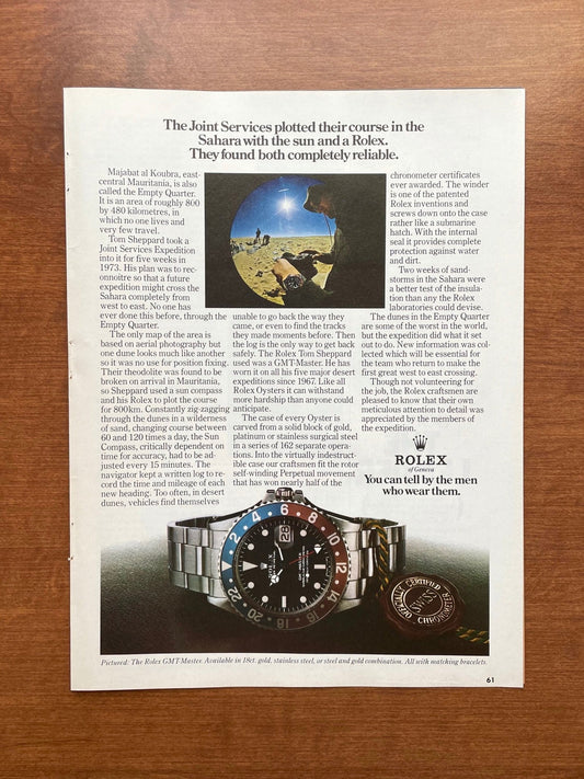 1974 Rolex GMT Master Ref. 1675 "Joint Services..." Advertisement