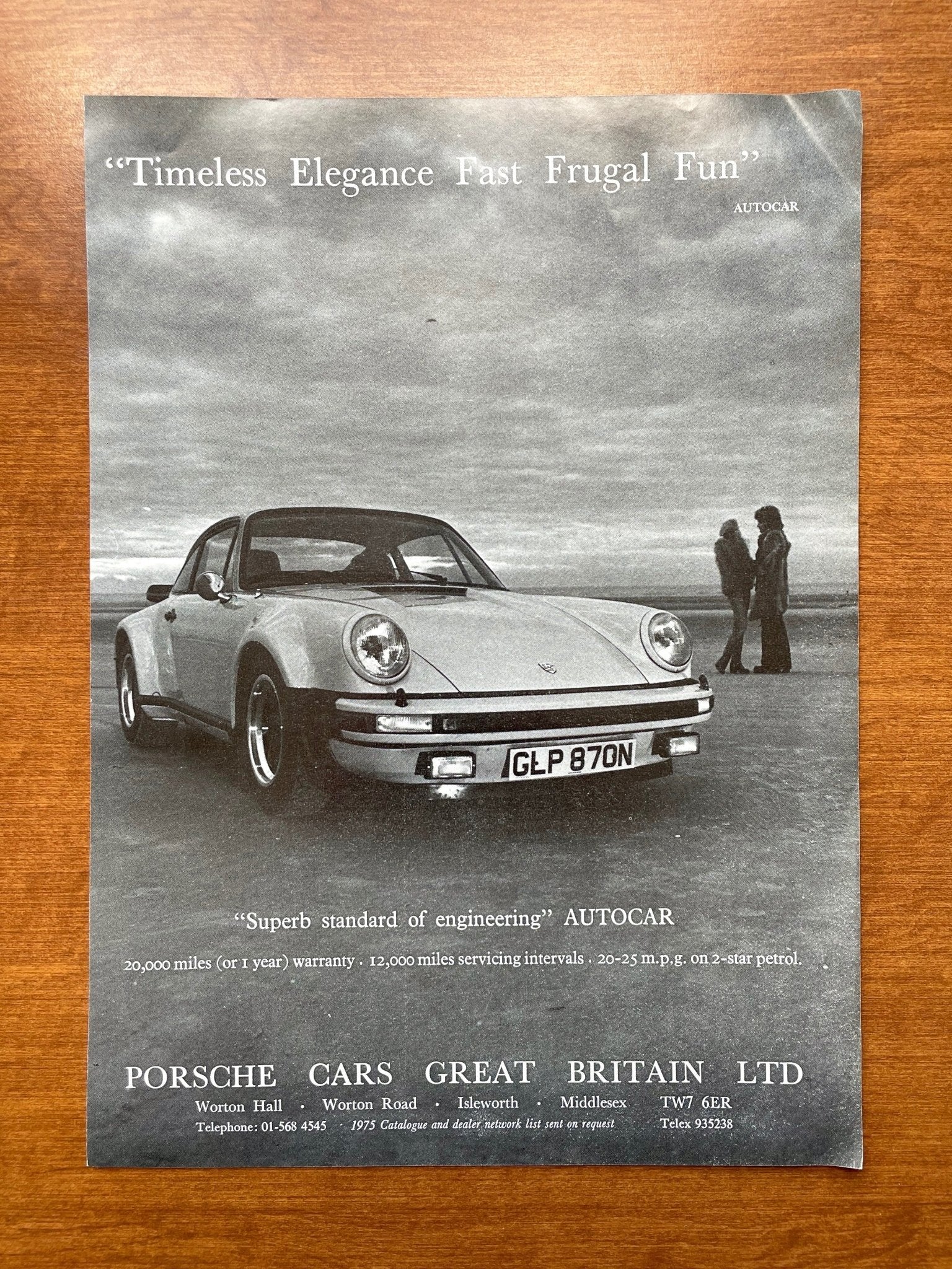 1975 Porsche 911 "Timeless Elegance Fast Frugal Fun" Advertisement