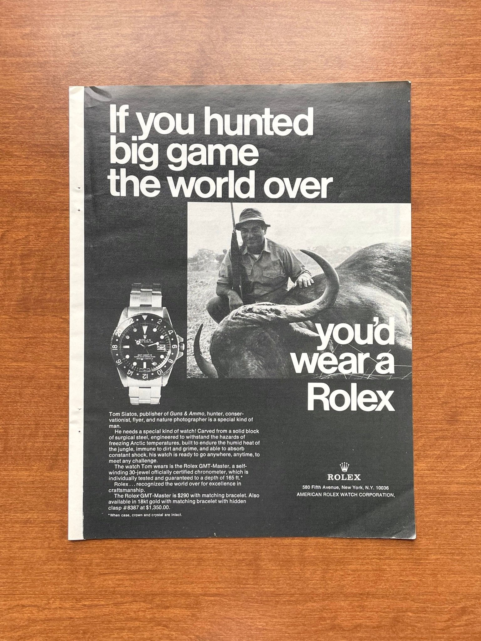 1975 Rolex GMT Master Ref. 1675 with Cape Buffalo Advertisement
