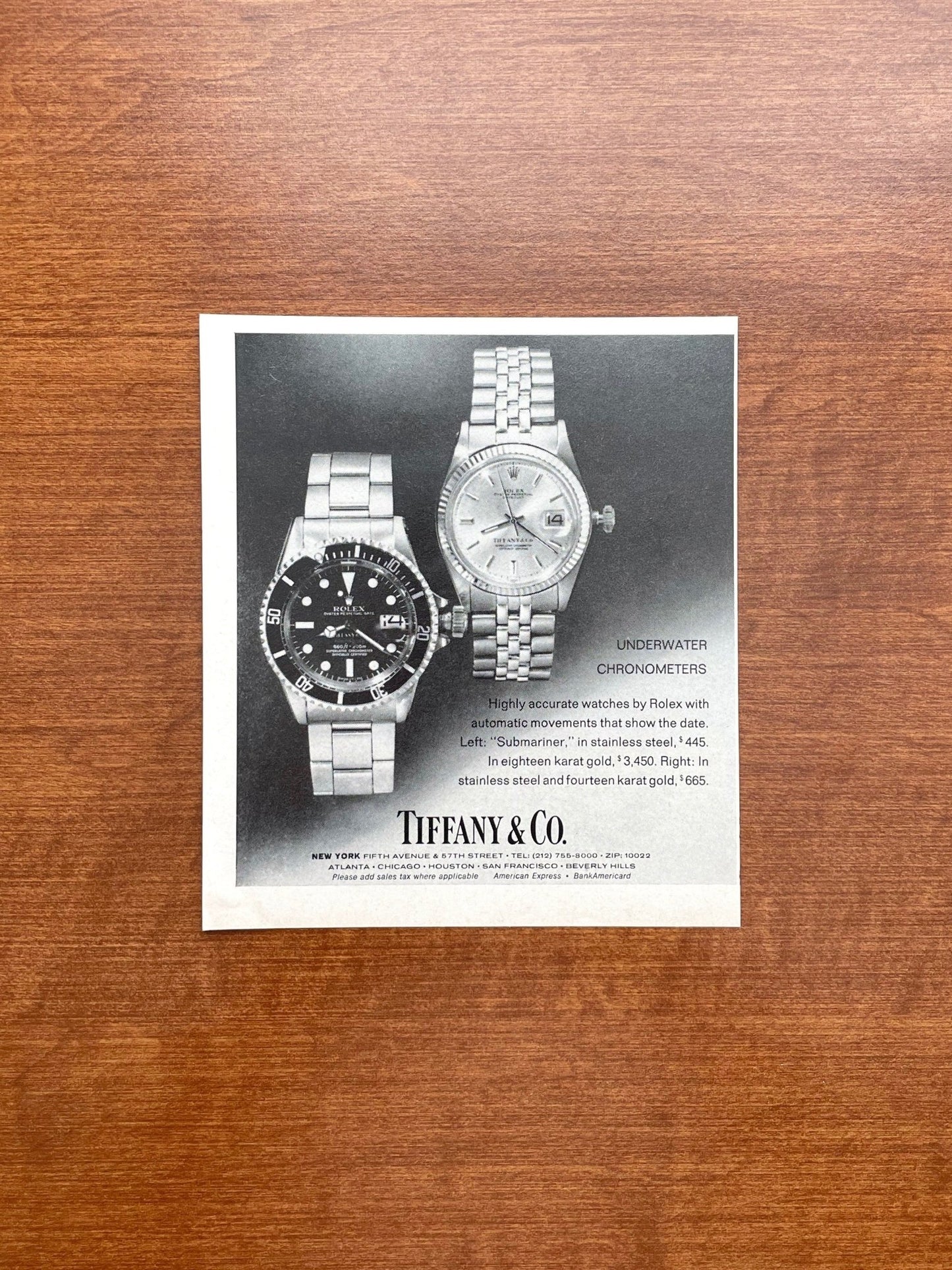 1975 Submariner and Datejust at Tiffany & Co. Advertisement