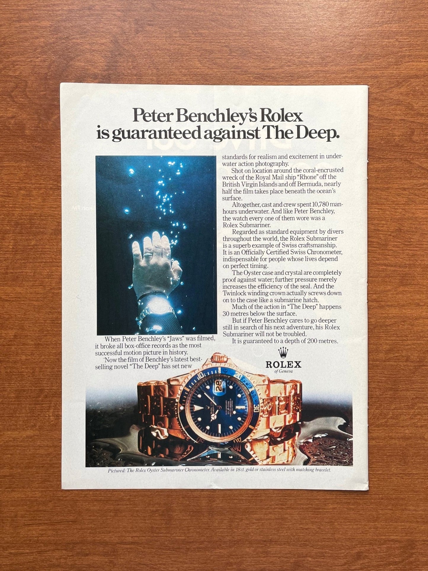 1977 Submariner Ref. 1680 "Peter Benchley's Rolex..." Advertisement