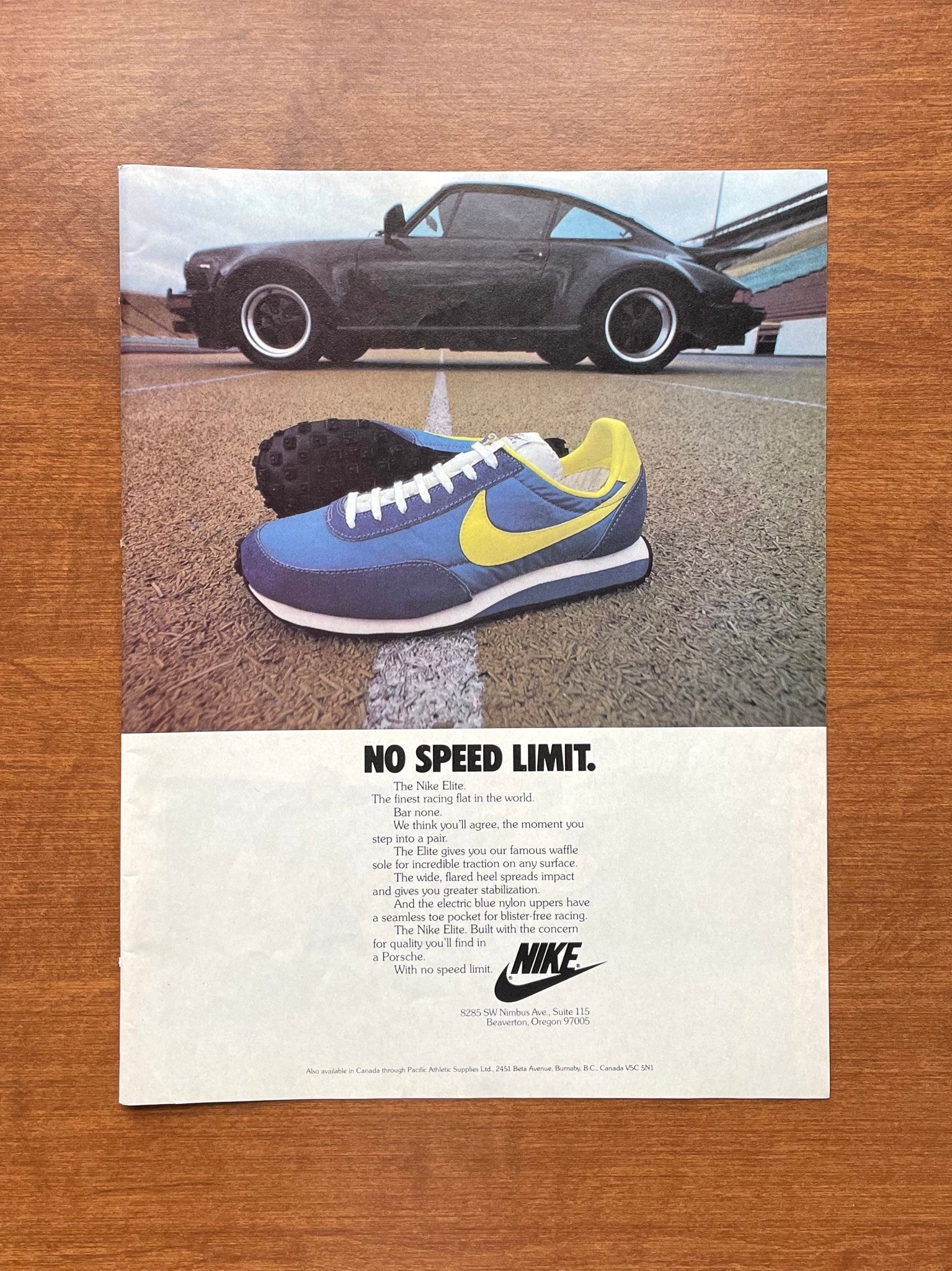 1978 Nike w/ Porsche 911 "No Speed Limit." Advertisement