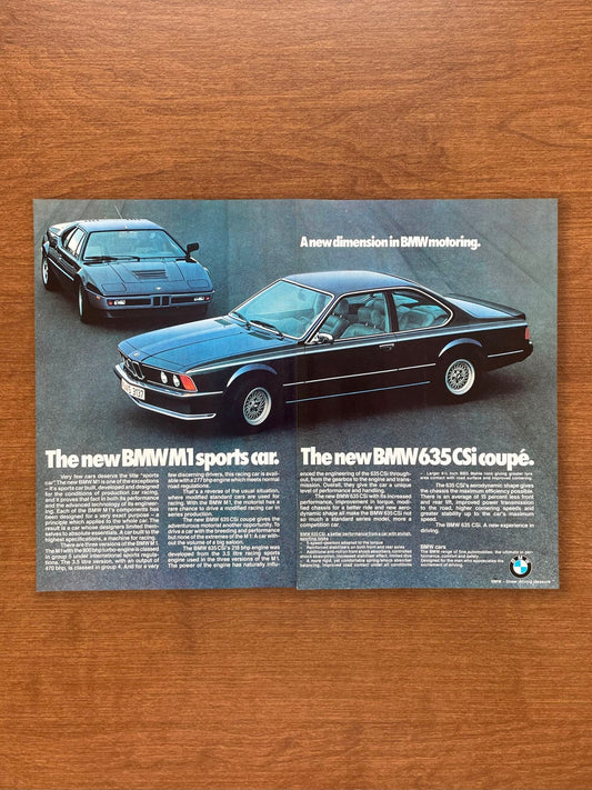 1979 BMW M1 and 635 Csi Advertisement