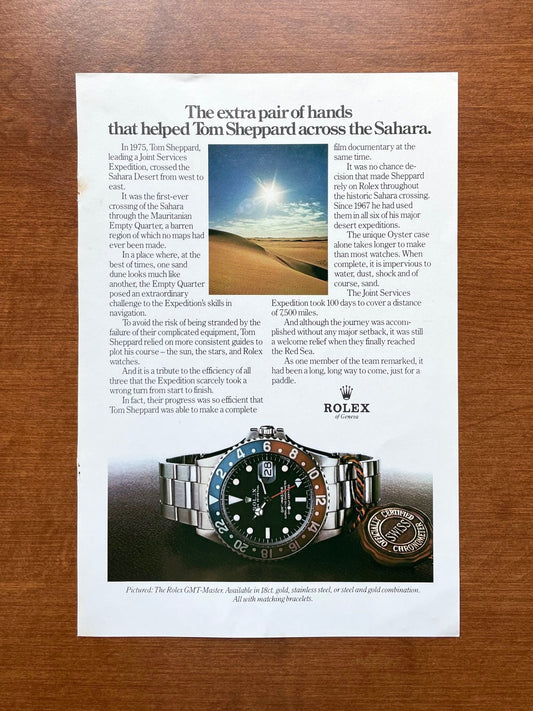 1979 Rolex GMT Master Ref. 1675 "across the Sahara." Advertisement