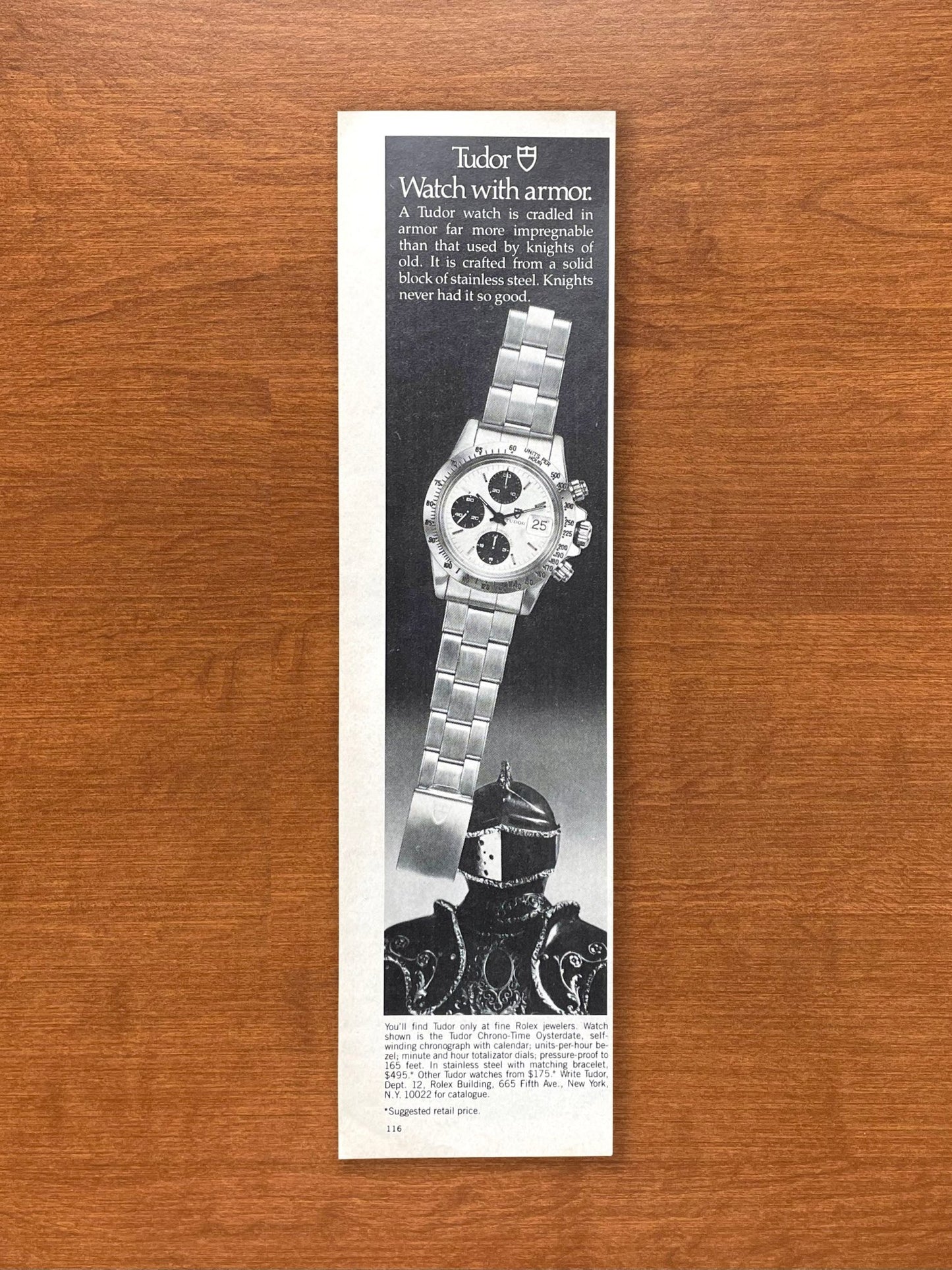 1979 Tudor "Big Block" Chronograph Ref. 94300 w/ "Solo Dial" Advertisement