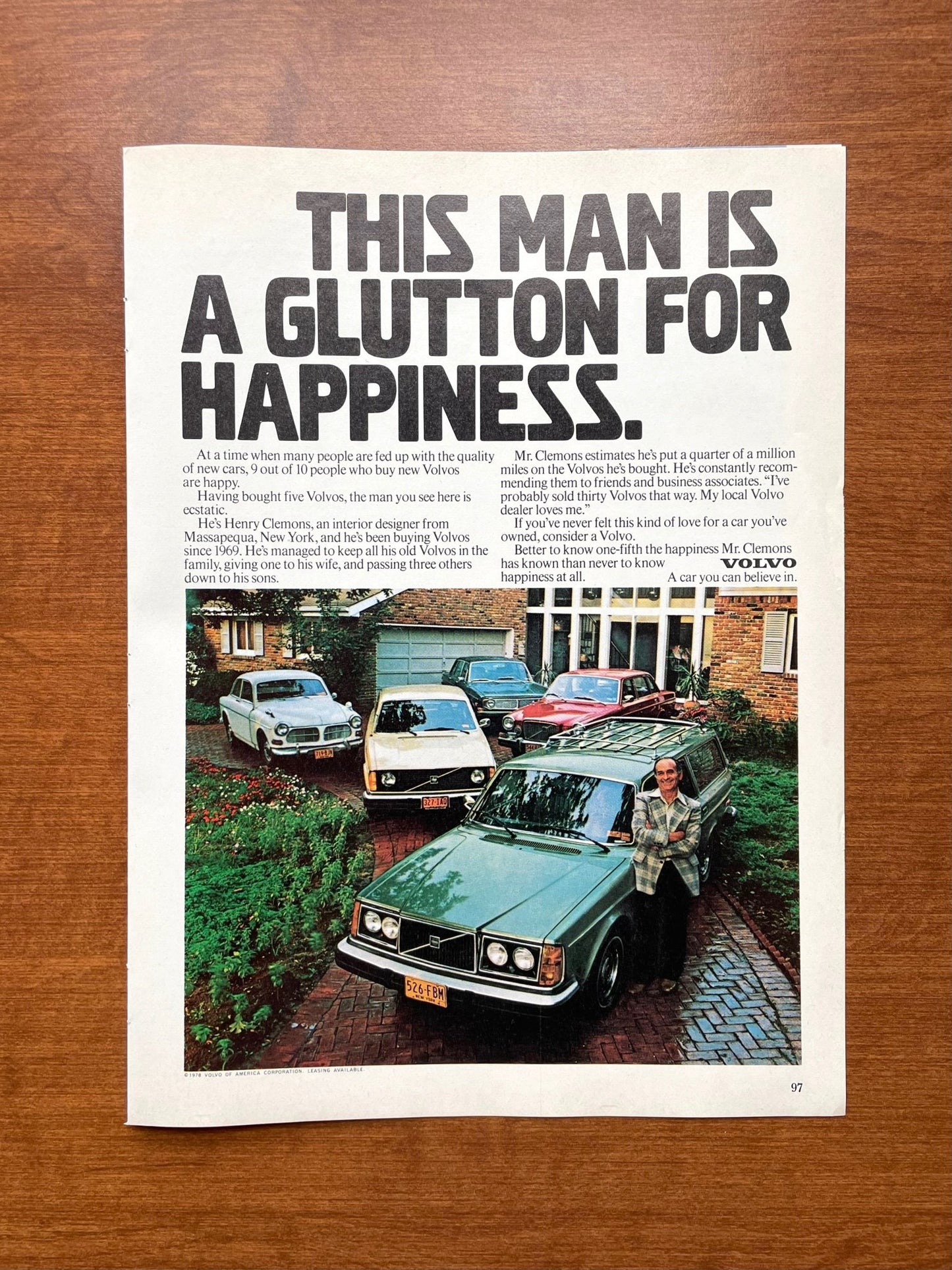 1979 Volvo "This man is a Glutton for Happiness." Advertisement