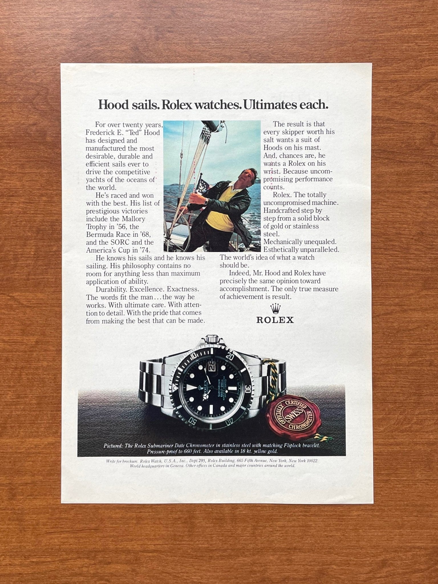 1981 Rolex Submariner Ref. 1680 "Hood sails." Advertisement