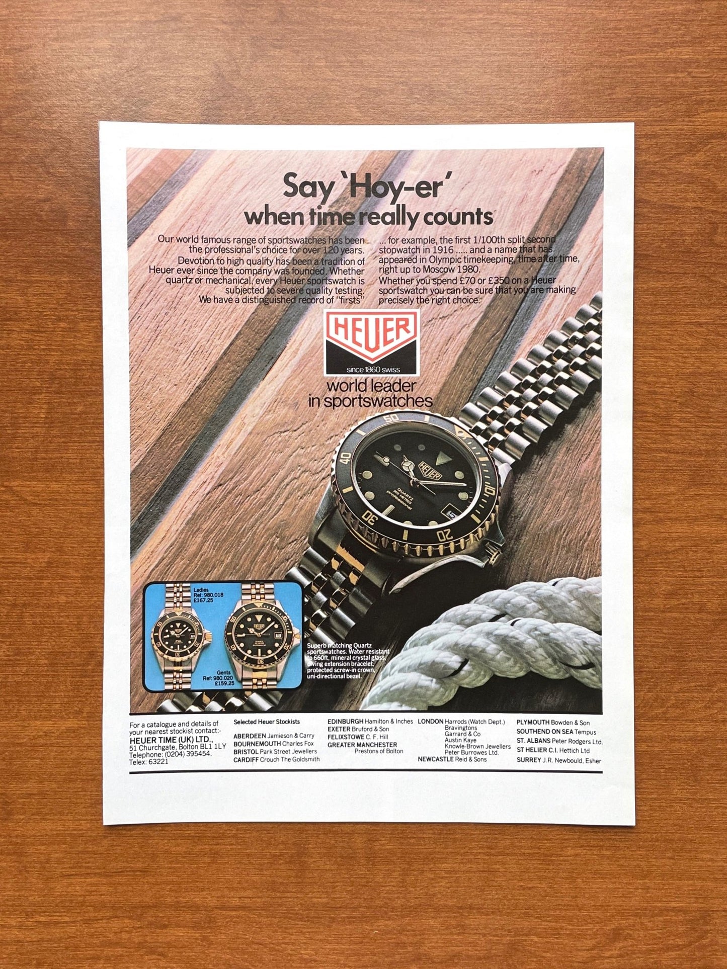 1982 Heuer Quartz Sportswatches Advertisement
