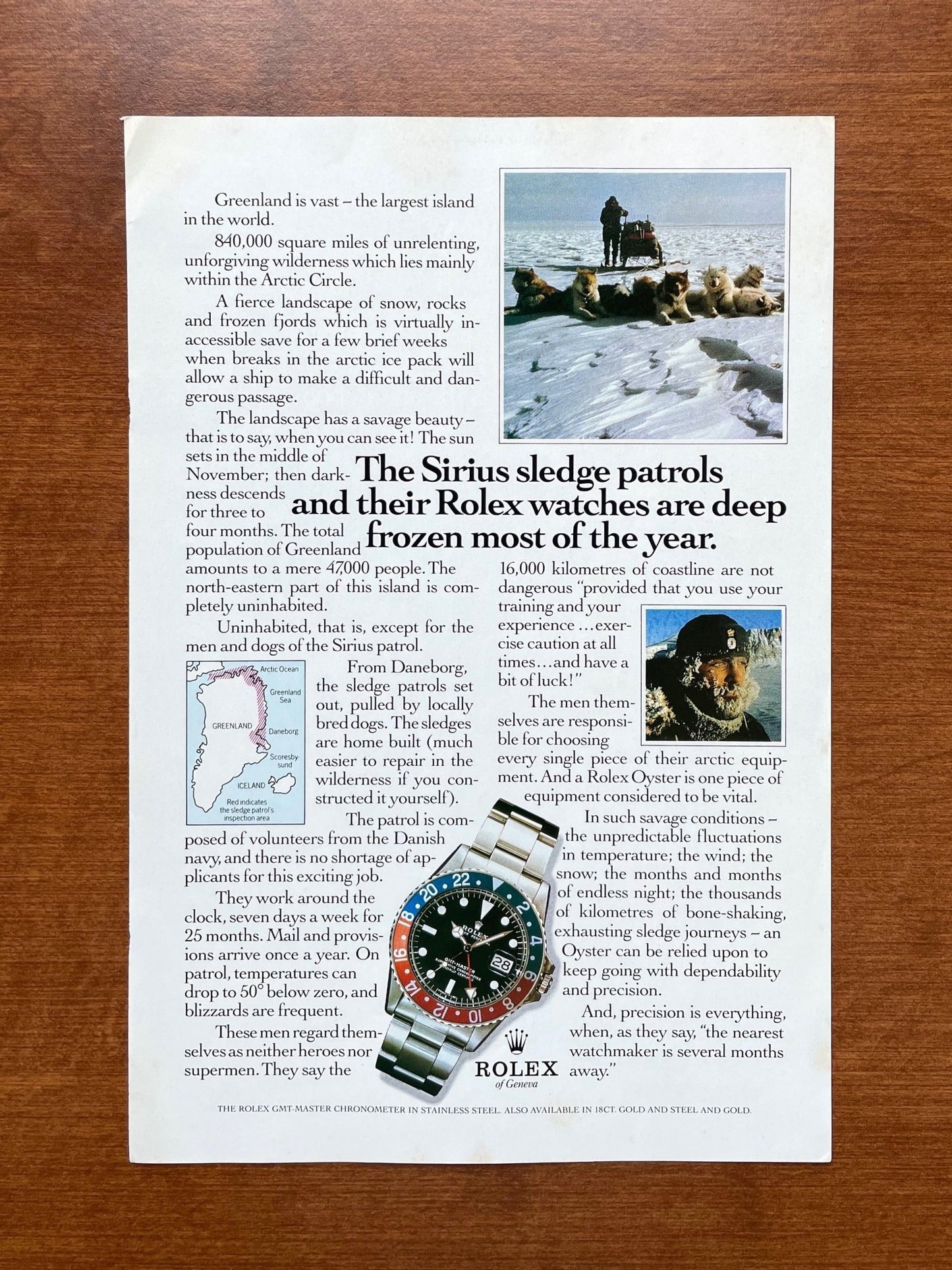 1983 Rolex GMT Master "The Sirius sledge patrols..." Advertisement