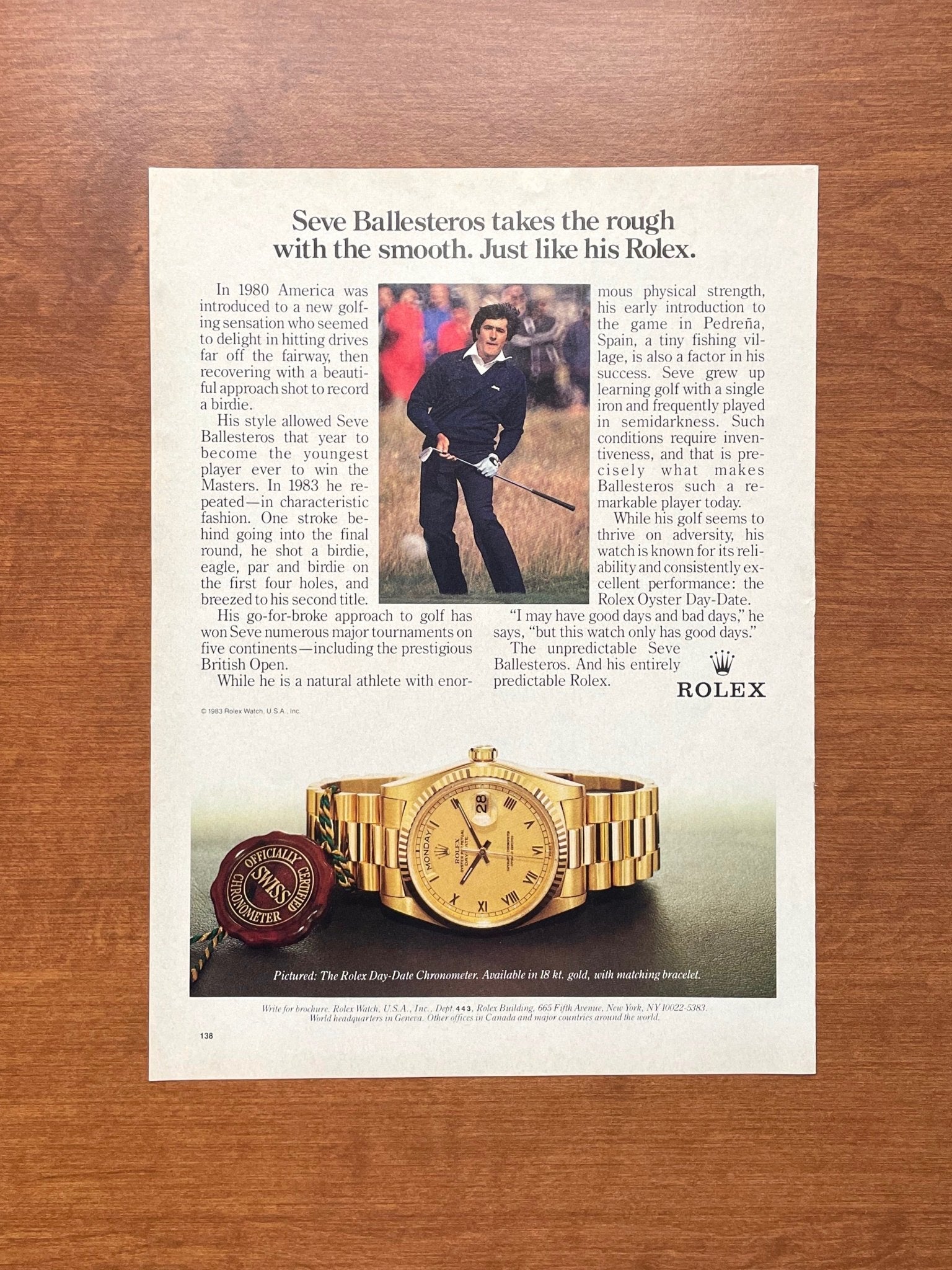 1984 Rolex Day Date Ref. 18038 feat. Seve Ballesteros Advertisement