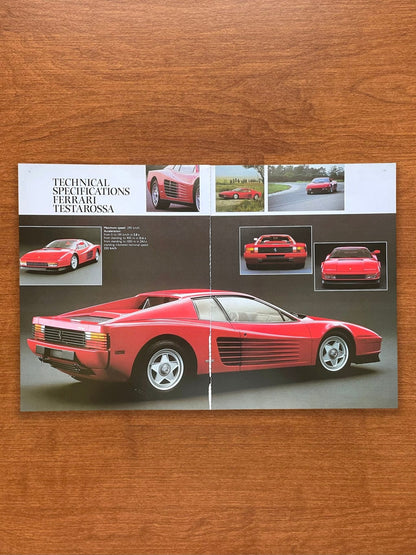 1985 Ferrari Testarossa "Technical Specifications" Advertisement