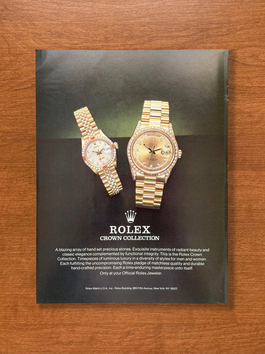 1986 Rolex Crown Collection w/ Ref. 18038 Advertisement