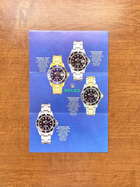 1987 Rolex Submariners and Sea Dweller Trifold Pamphlet