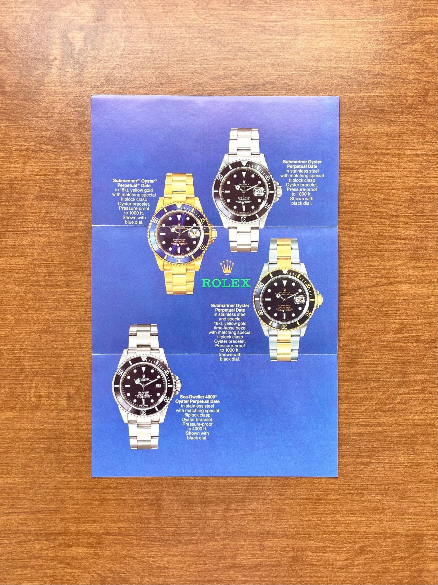 1987 Rolex Submariners and Sea Dweller Trifold Pamphlet