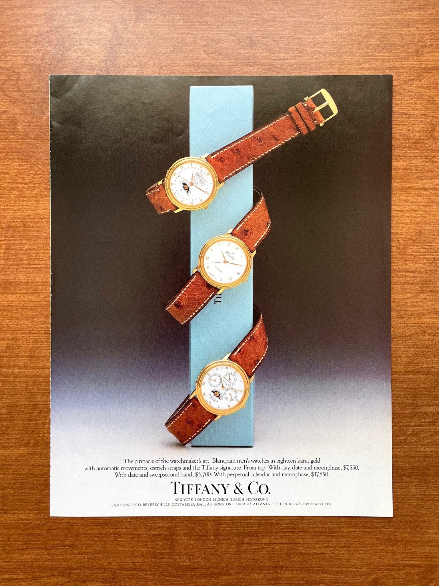 1988 Blancpain Watches double-signed Tiffany & Co. Advertisement