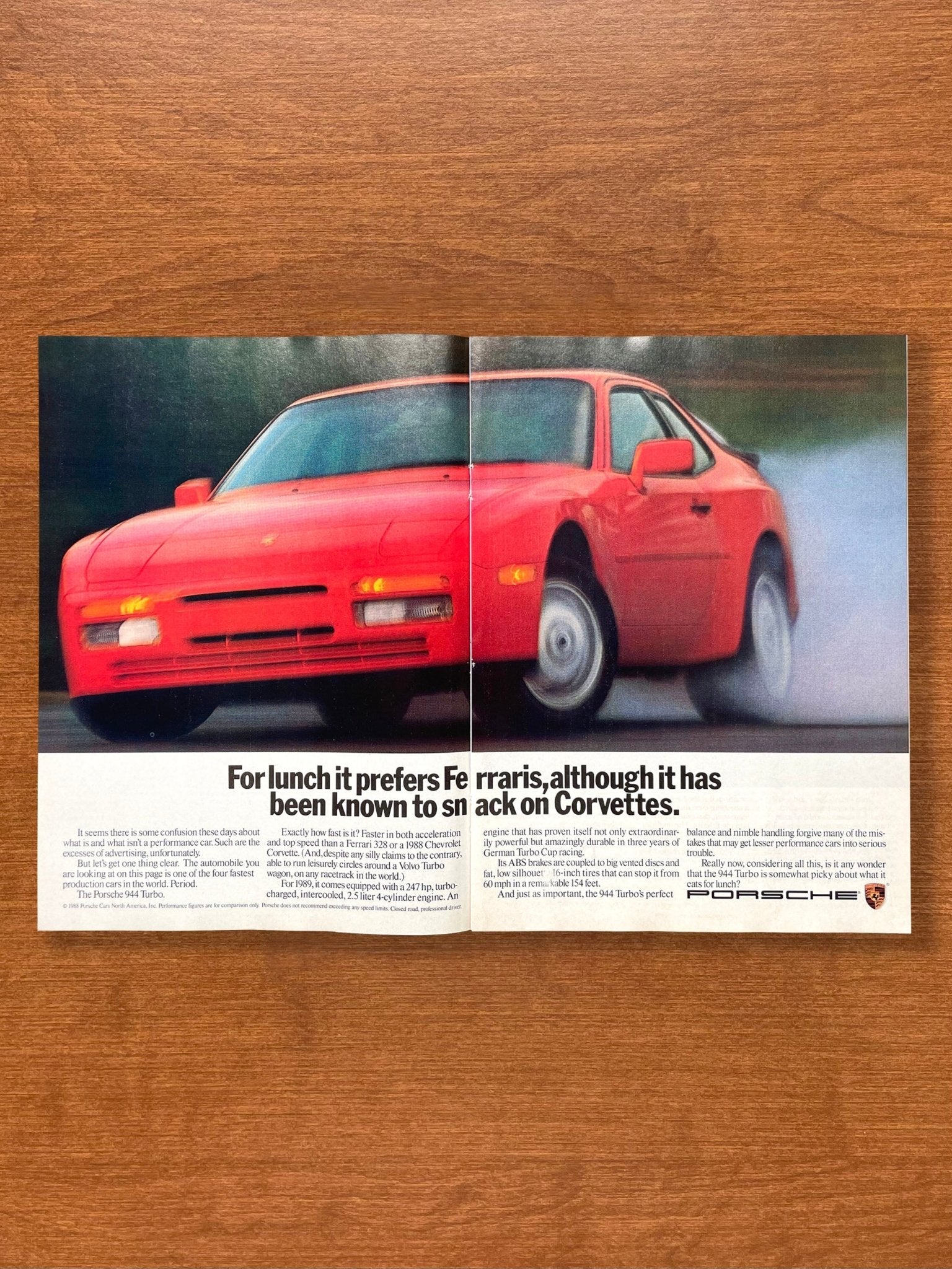 1988 Porsche 944 Turbo "For lunch it prefers Ferraris..." Advertisement