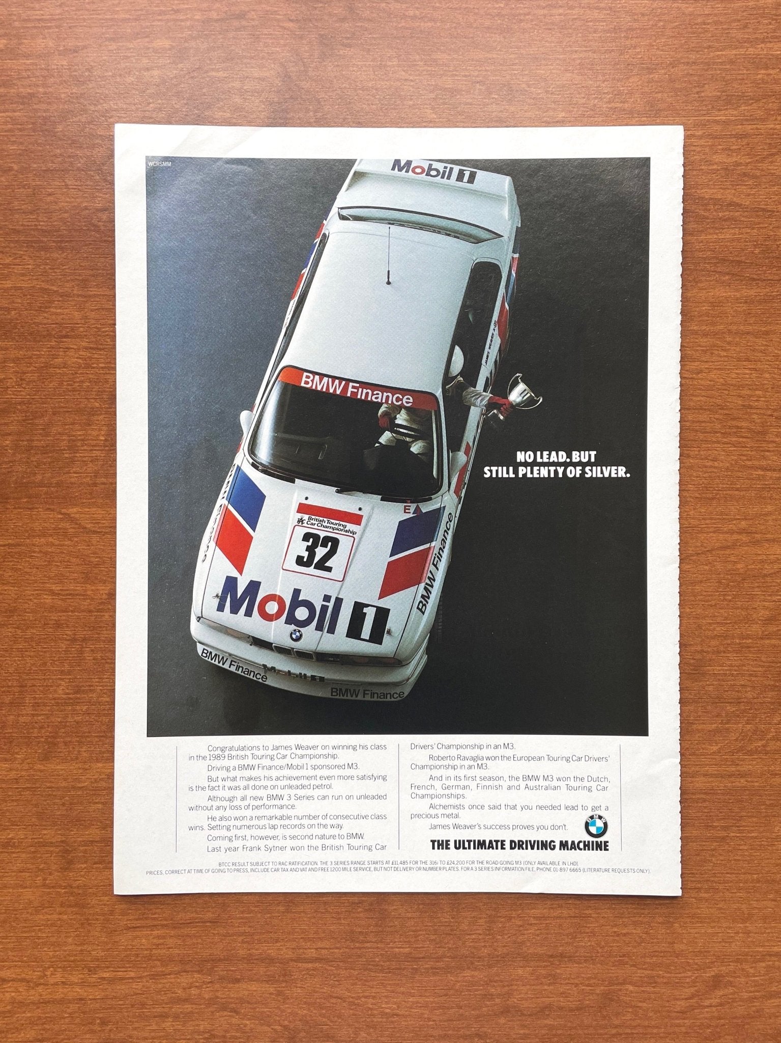 1989 BMW Finance/Mobil 1 M3 Advertisement