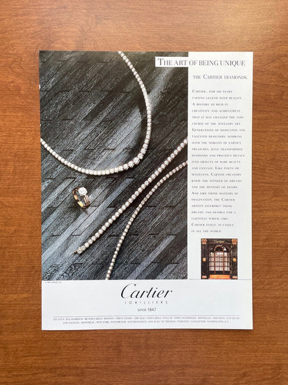 1989 Cartier Diamonds "Art of Being Unique" Advertisement