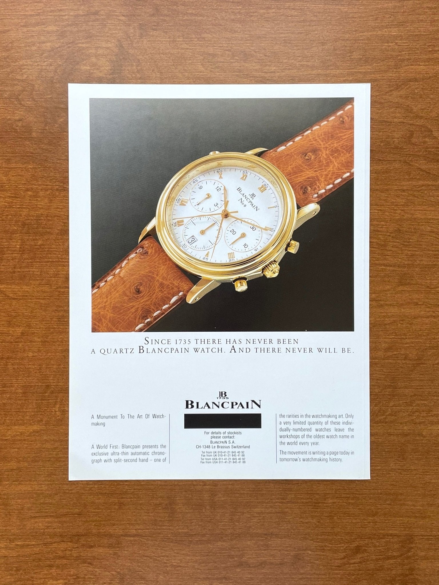 1990 Blancpain Chronograph with Split-Second Hand Advertisement
