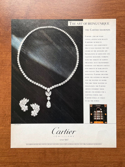 1990 Cartier Diamonds "Art of Being Unique" Advertisement