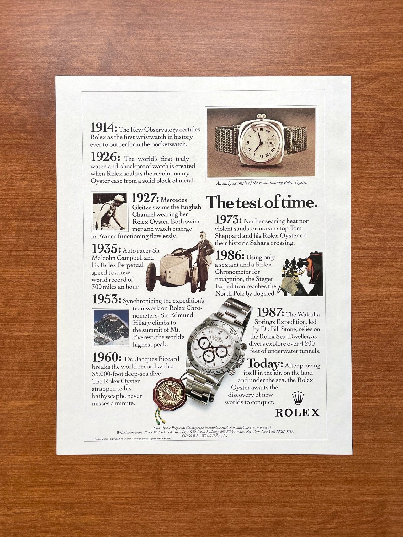 1990 Rolex Daytona Ref. 16520 "The test of time." Advertisement
