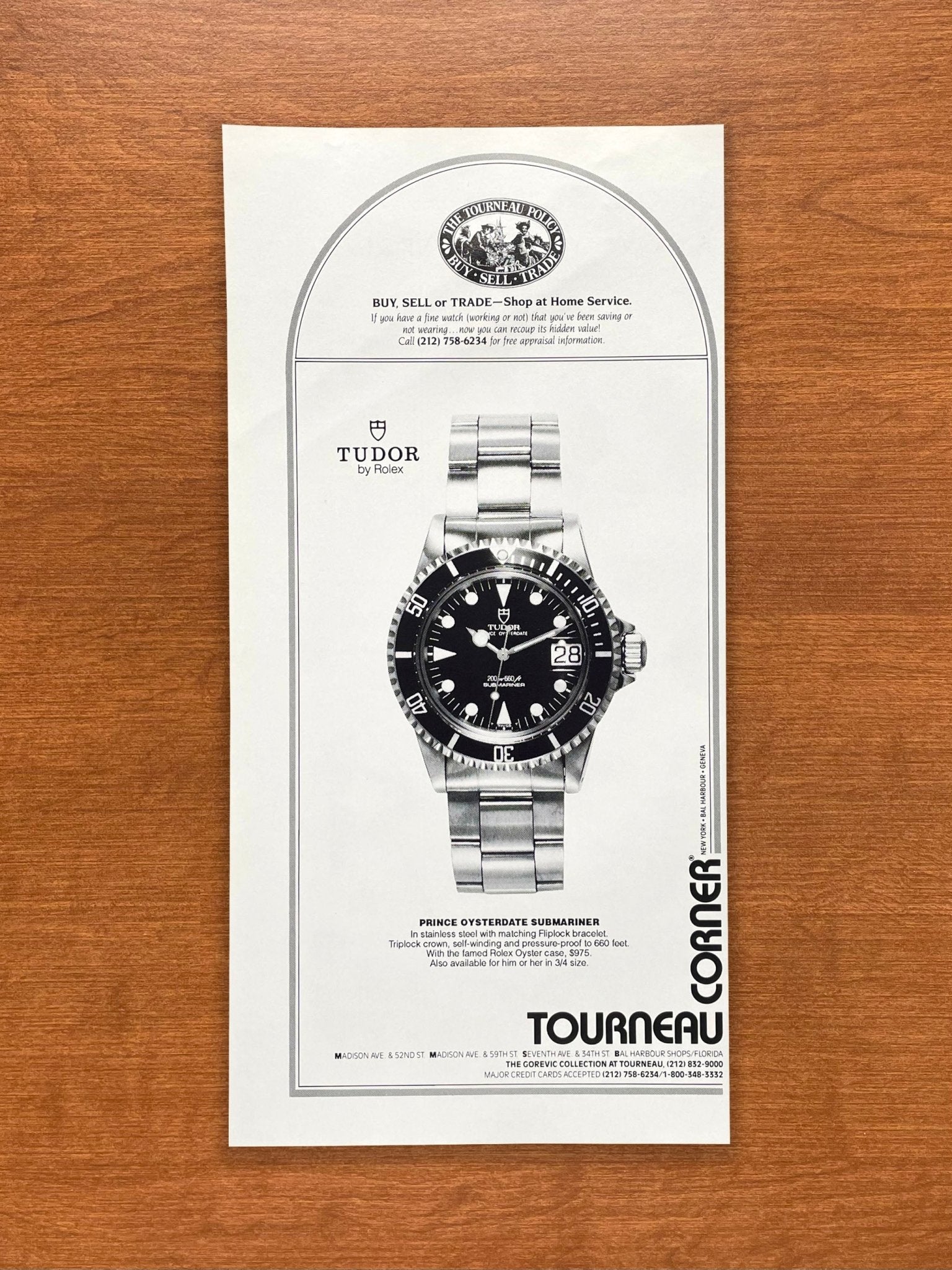 1991 Tudor "Lollipop" Submariner at Tourneau Advertisement