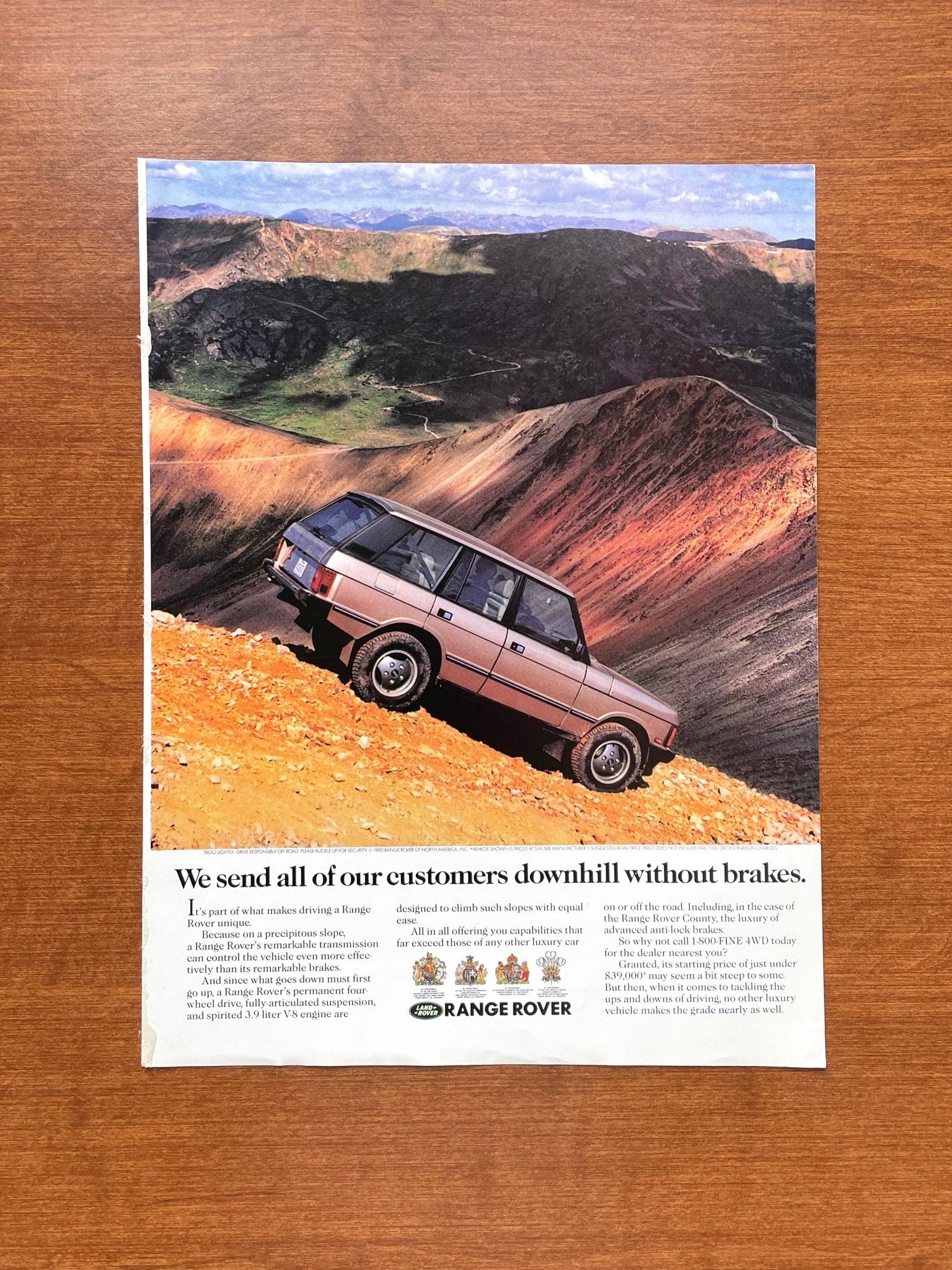 1992 Range Rover "downhill without brakes." Advertisement