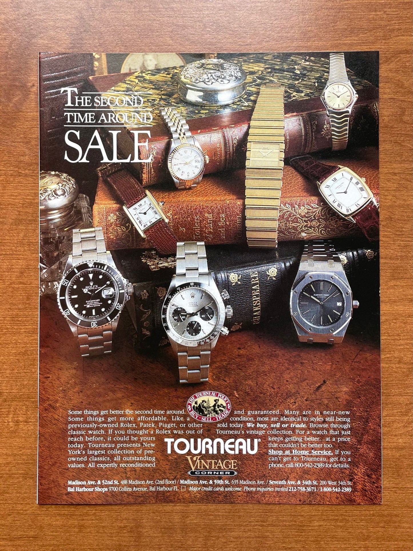 1992 Tourneau ad with vintage Rolex Daytona Ref. 6265