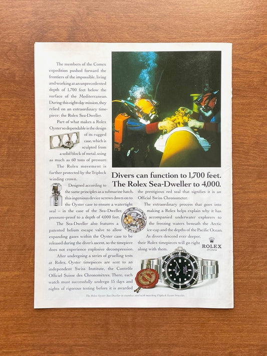 1993 Rolex Sea Dweller Ref. 16600 "Divers can function..." Advertisement