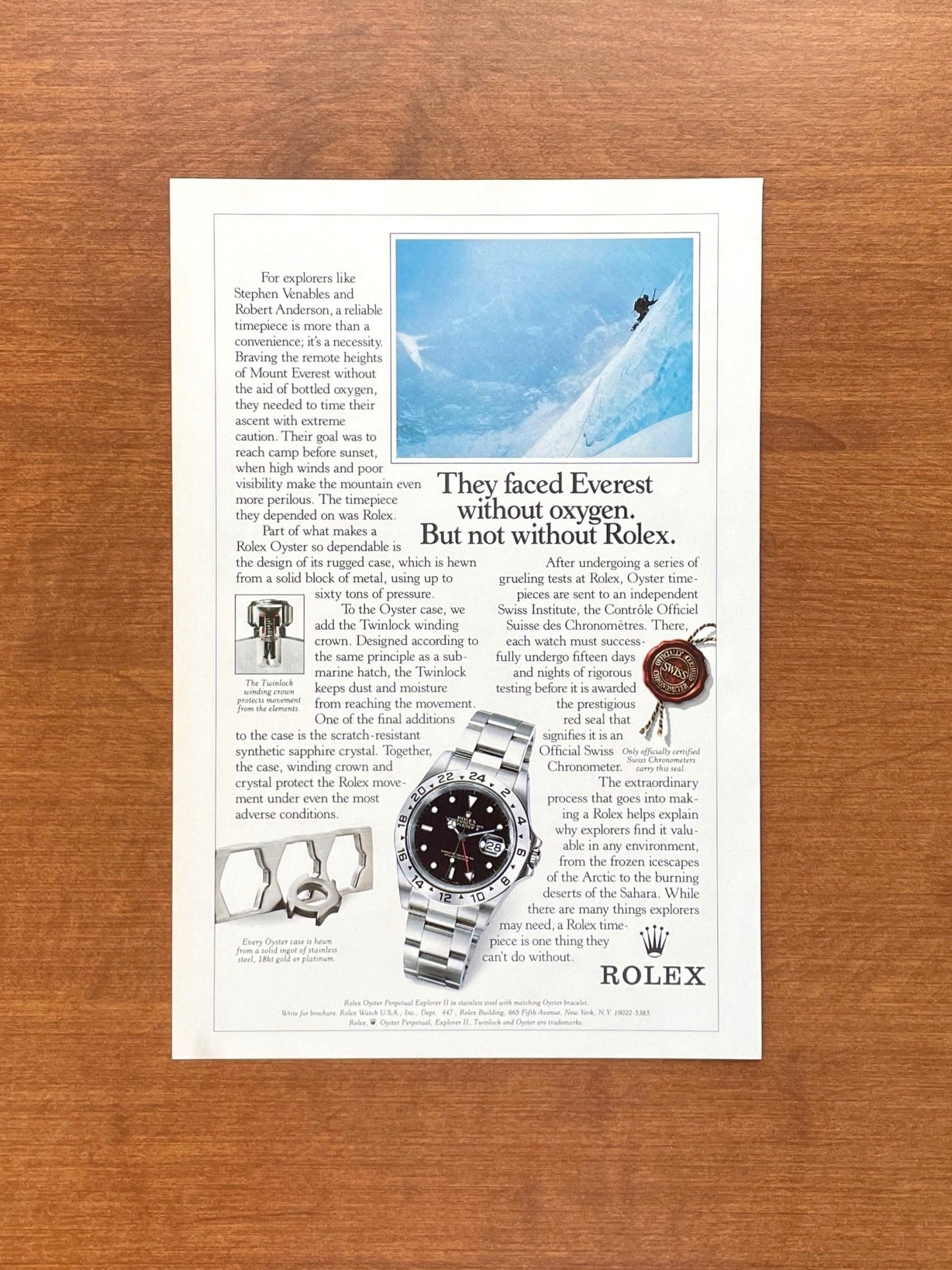 1994 Rolex Explorer II Ref. 16570 "Everest without oxygen." Advertisement