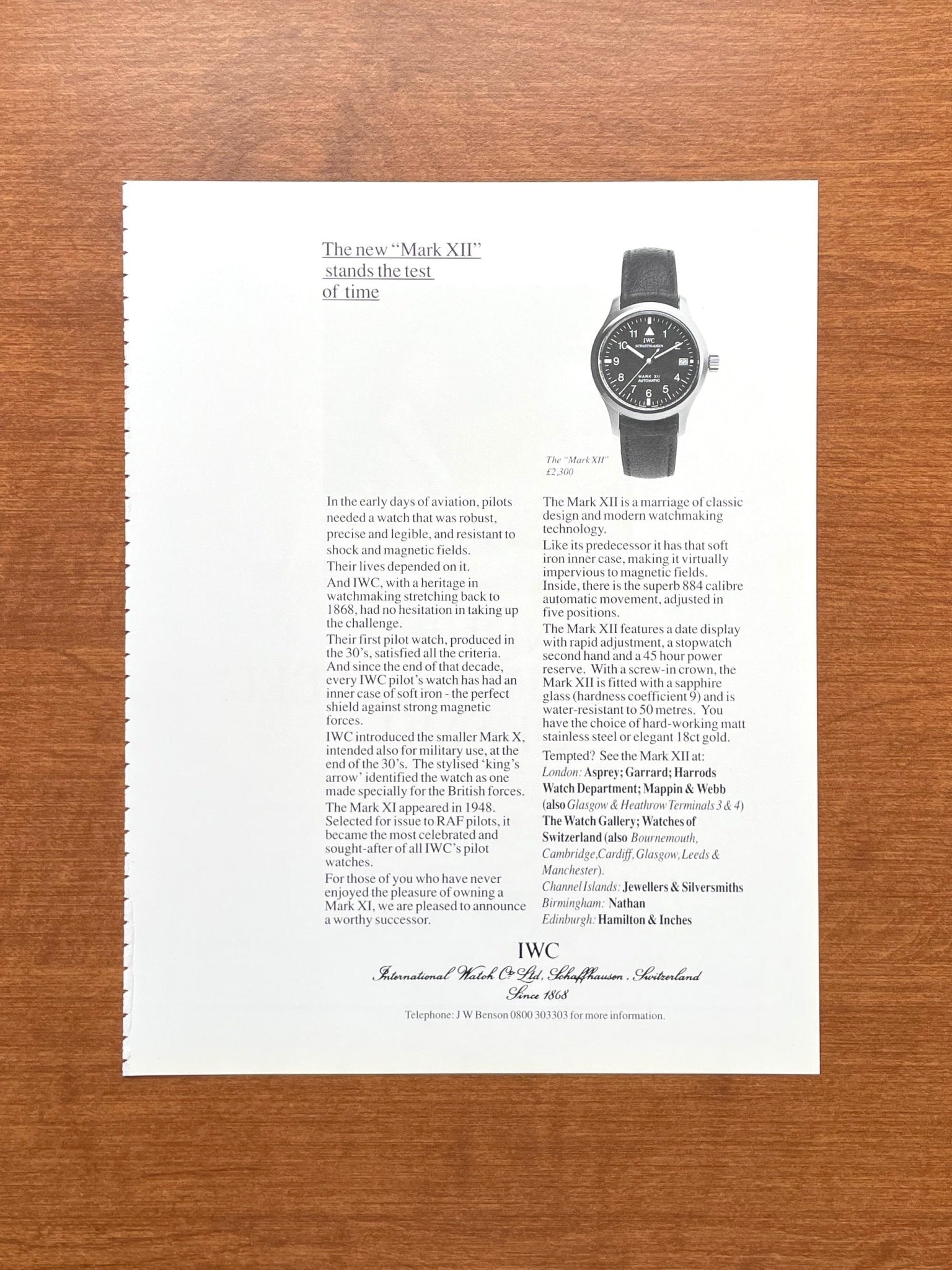 1995 IWC Mark XII Pilot's Watch Advertisement