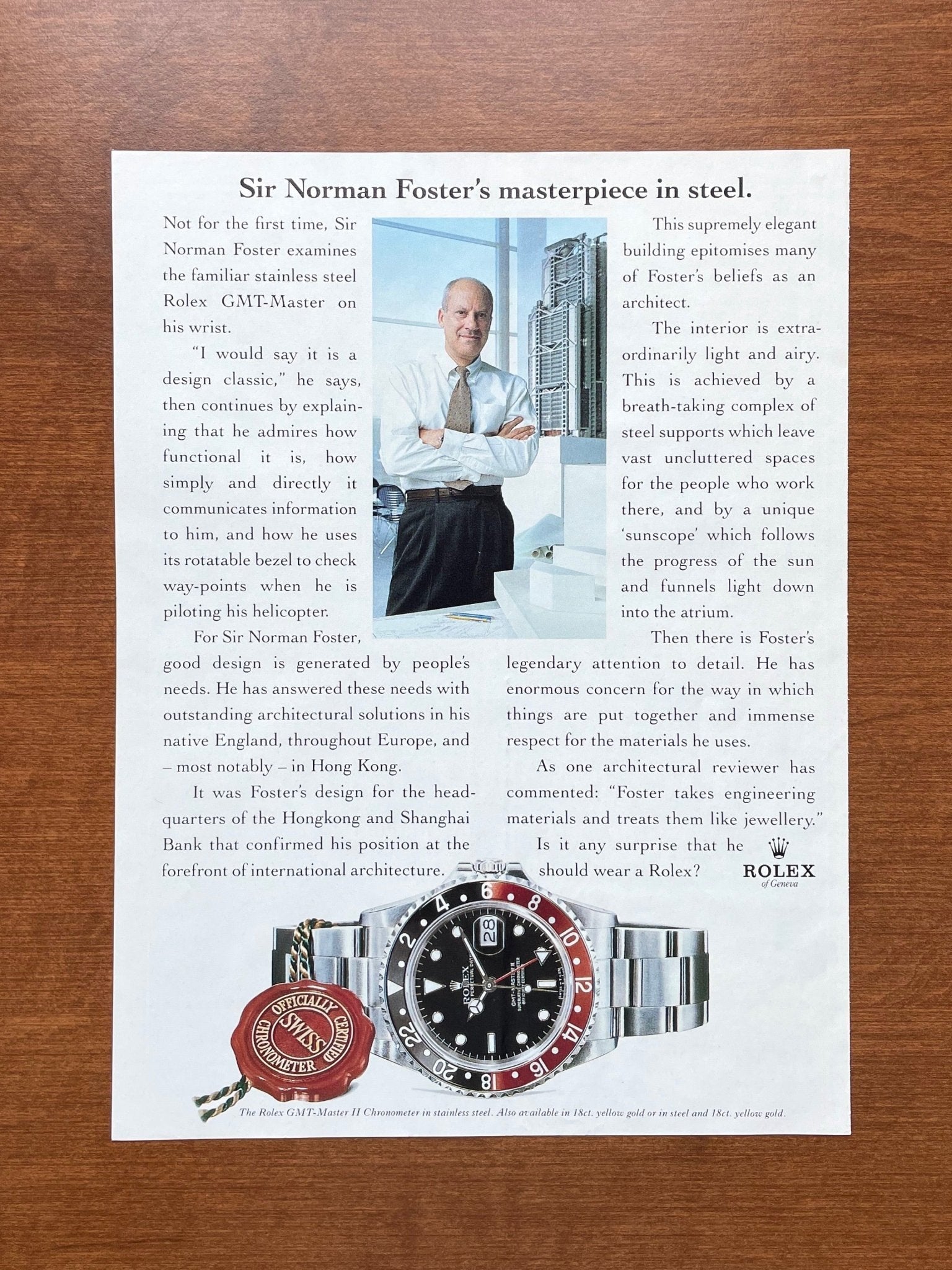 1995 Rolex GMT Master II Ref. 16710 feat. Sir Norman Foster Advertisement