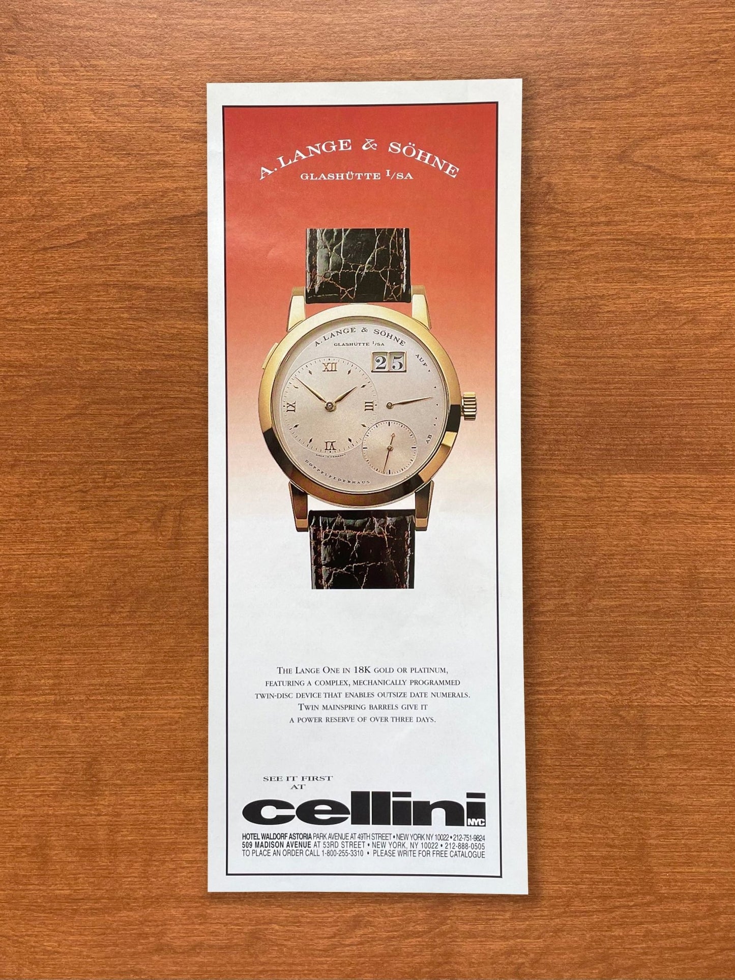1996 A. Lange & Sohne Lange 1 at Cellini Advertisement