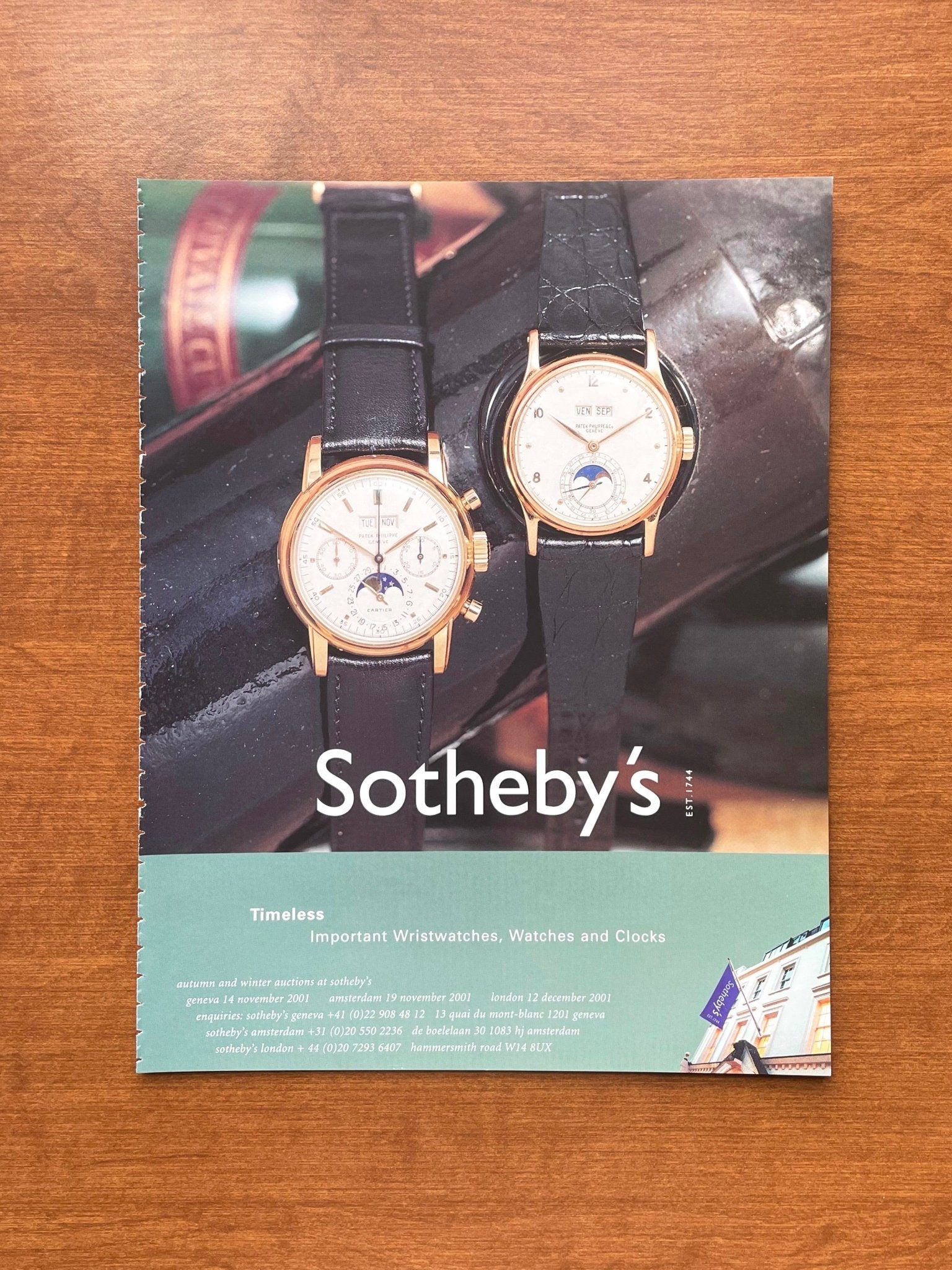 2001 Sotheby's Auctions with Vintage Patek Philippe Advertisement
