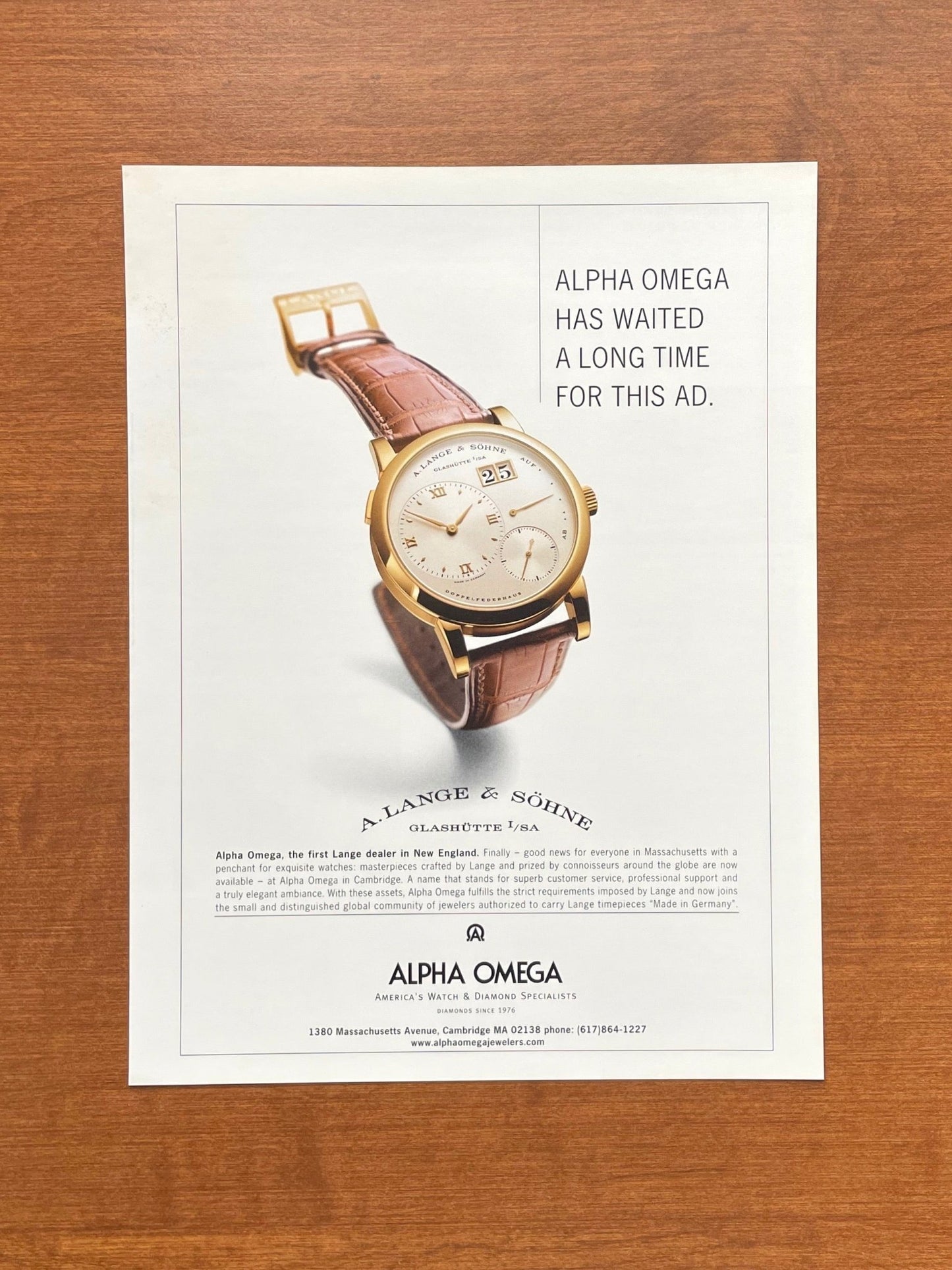 2003 A. Lange & Sohne Lange 1 at Alpha Omega Advertisement
