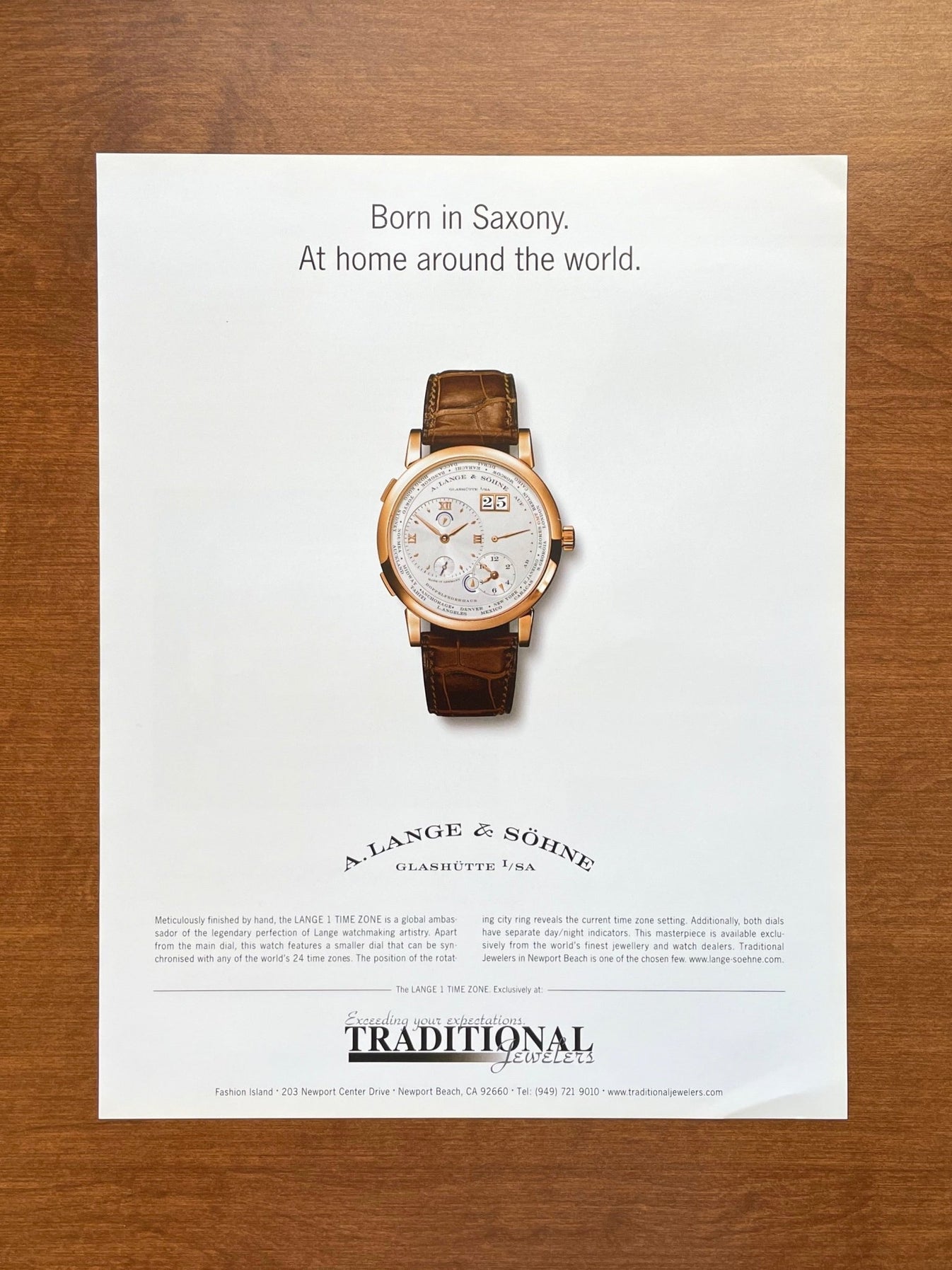 2006 A. Lange & Sohne Lange 1 Time Zone Advertisement Ad Patina