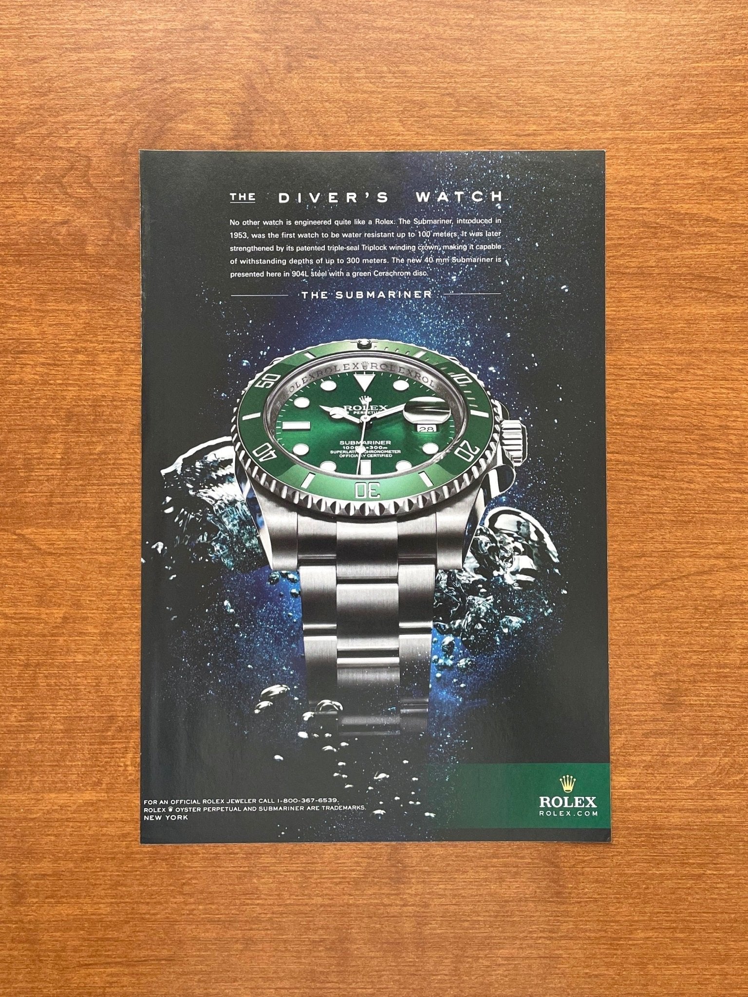 2010 Rolex "Hulk" Submariner Ref. 116610LV "Diver's Watch" Advertisement