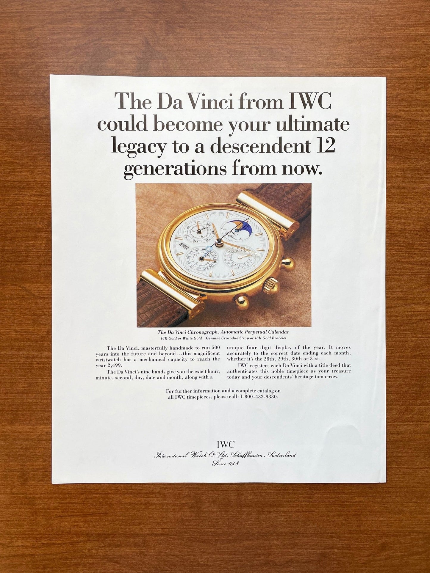 IWC Da Vinci Chronograph, Automatic Perpetual Calendar Advertisement