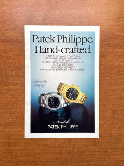 Patek Philippe Nautilus "Hand-crafted." Advertisement