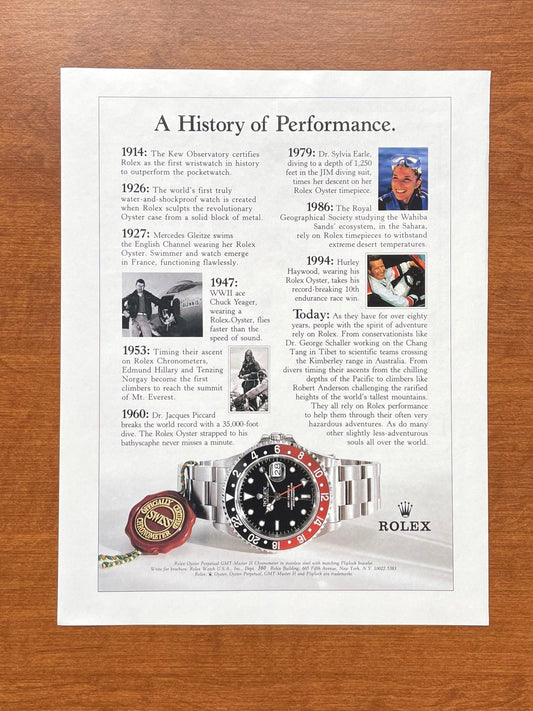 Rolex GMT Master II Ref. 16710 "History of Performance." Advertisement
