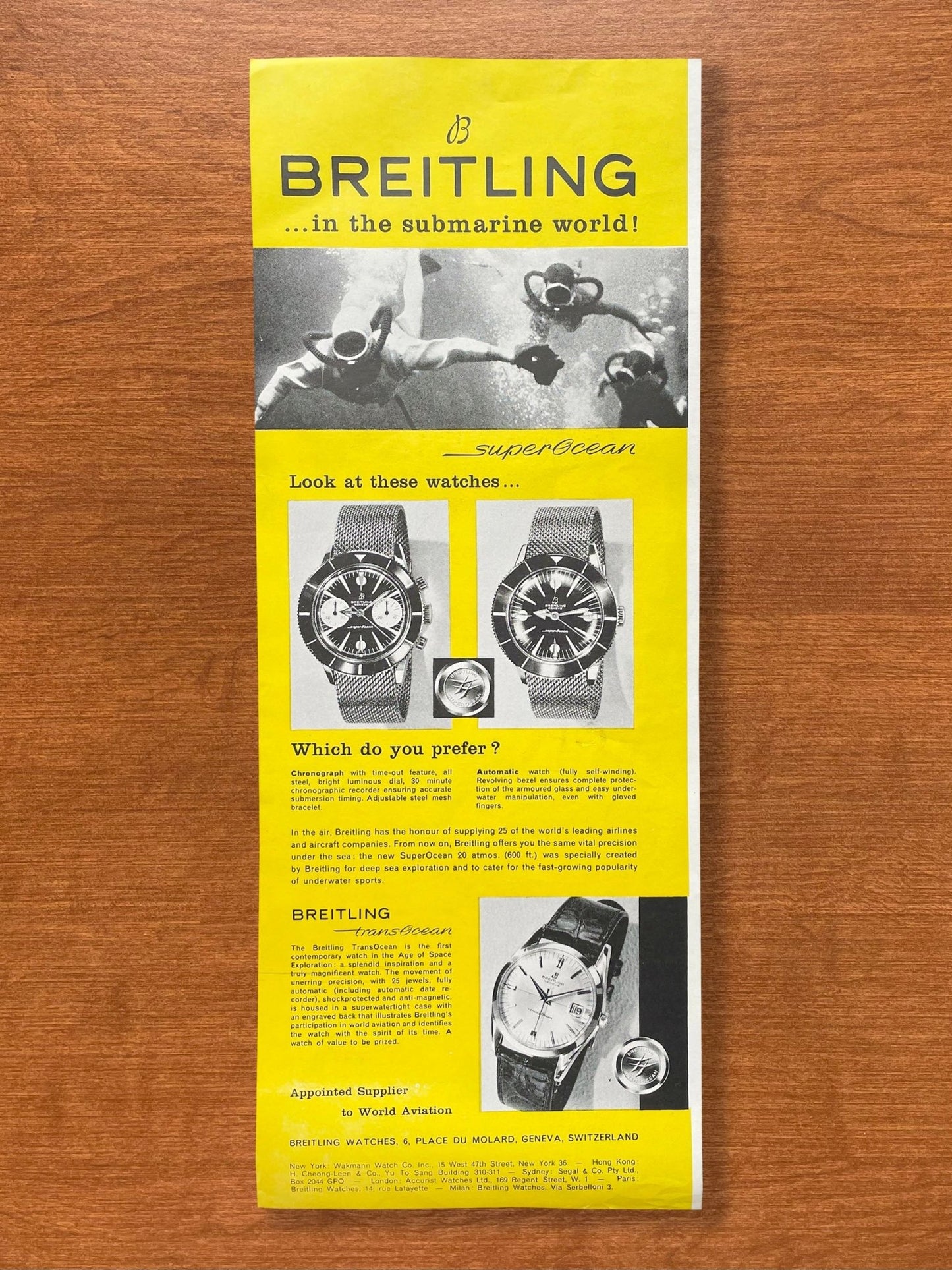 Vintage Breitling SuperOcean and TransOcean Advertisement