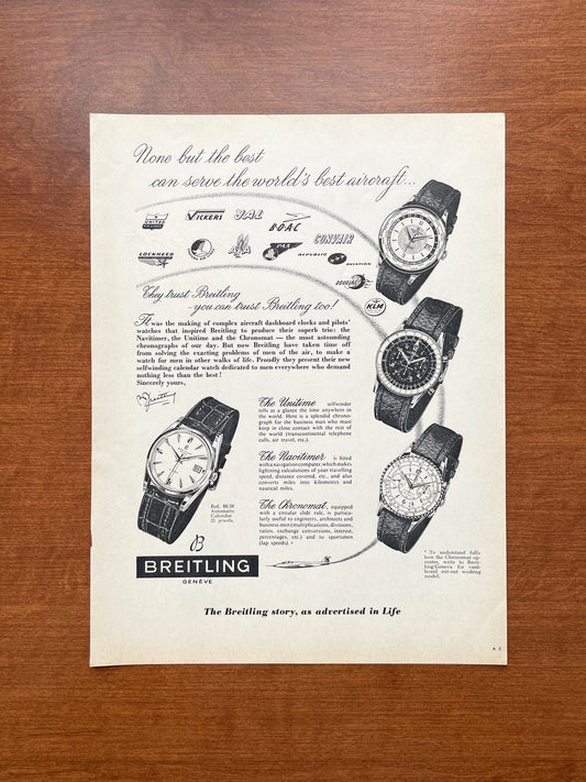 Vintage Breitling Unitime, Navitimer, and Chronomat Advertisement
