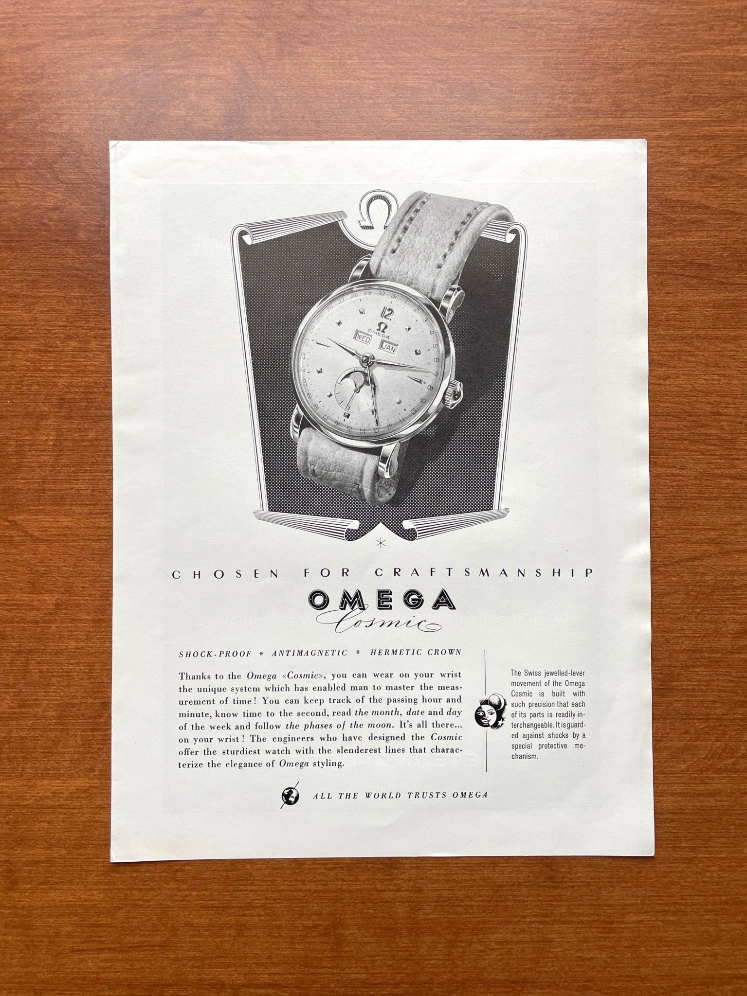 Vintage Omega Cosmic w/ month, date, day, and moonphase Advertisement
