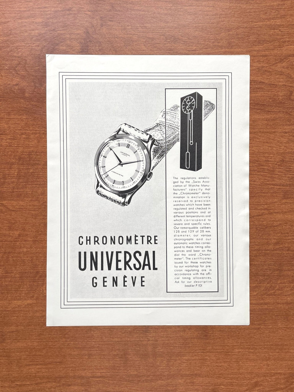 Cadran Original Universal Genève Chronometre 28 Automatique - Argenté, NOS Rare