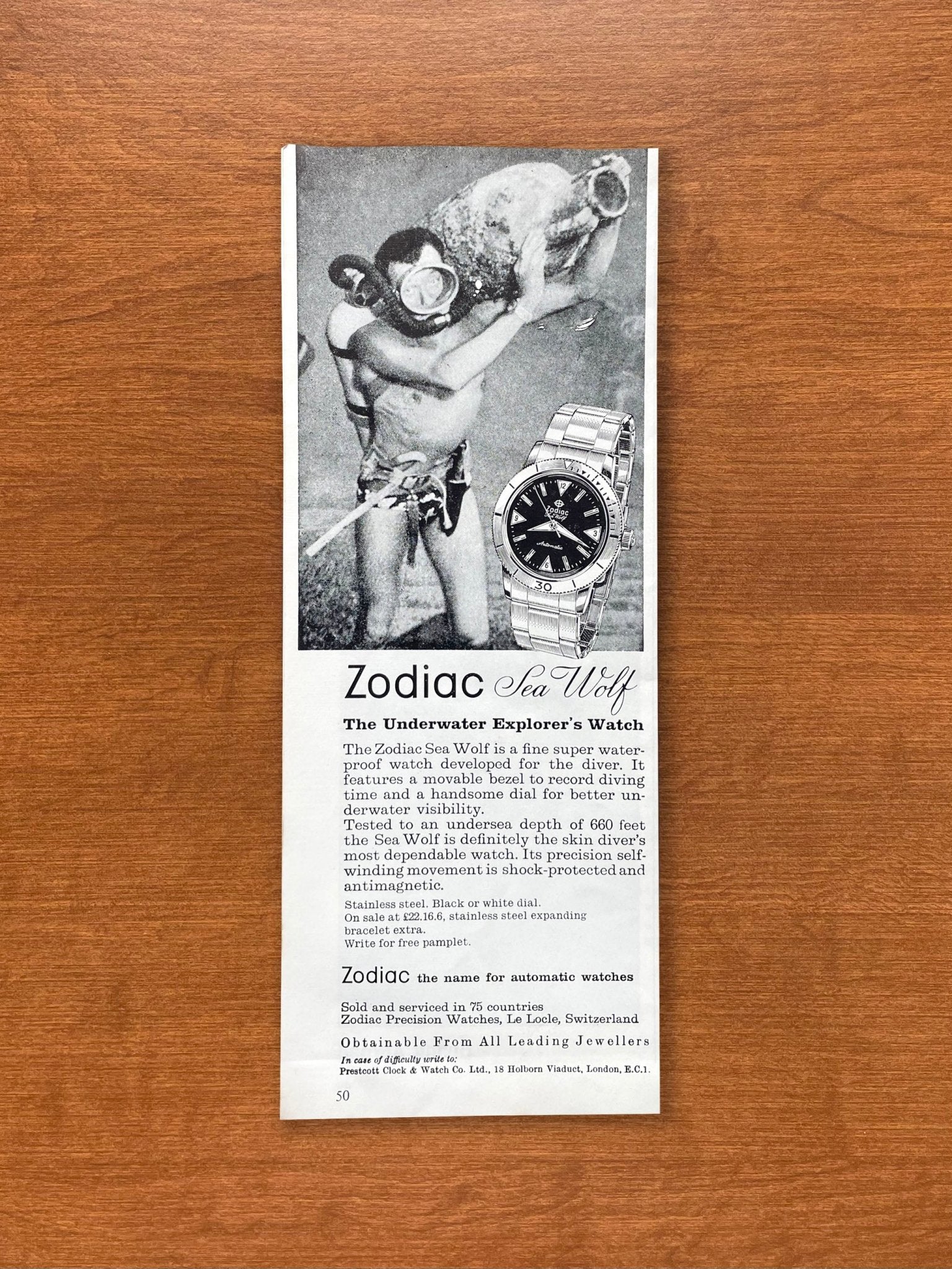 Vintage Zodiac Sea Wolf "Underwater Explorer's Watch" Advertisement